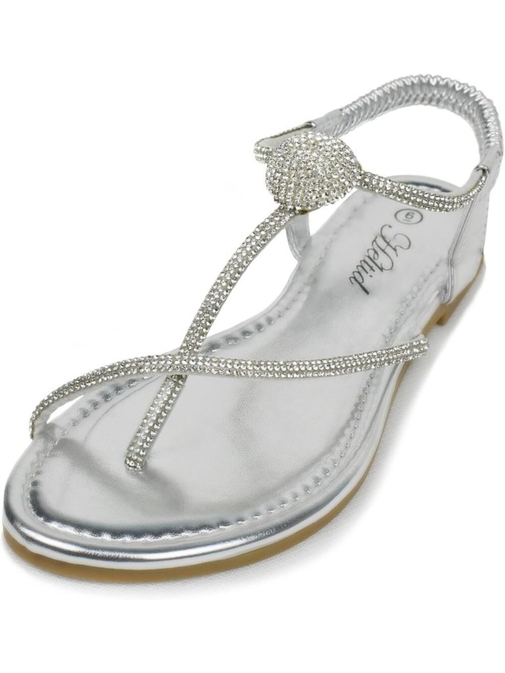 Women's Silver Comfortable Sparkly Rhinestone Strappy Boho Bling Flats Sandals